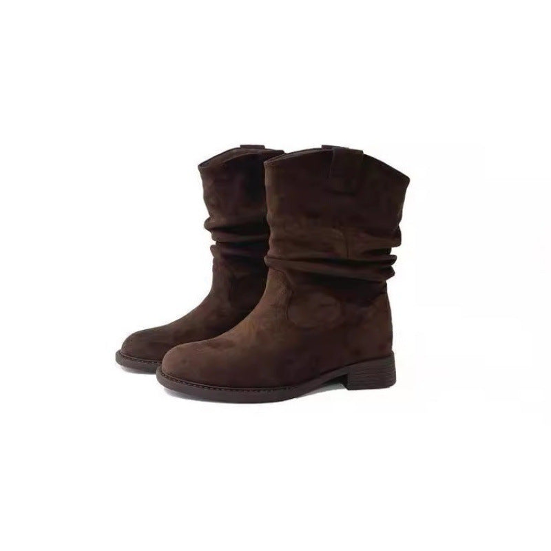 Soil Style Female Western Cowboy Middle Vintage Crumpled Women's Leather Boots