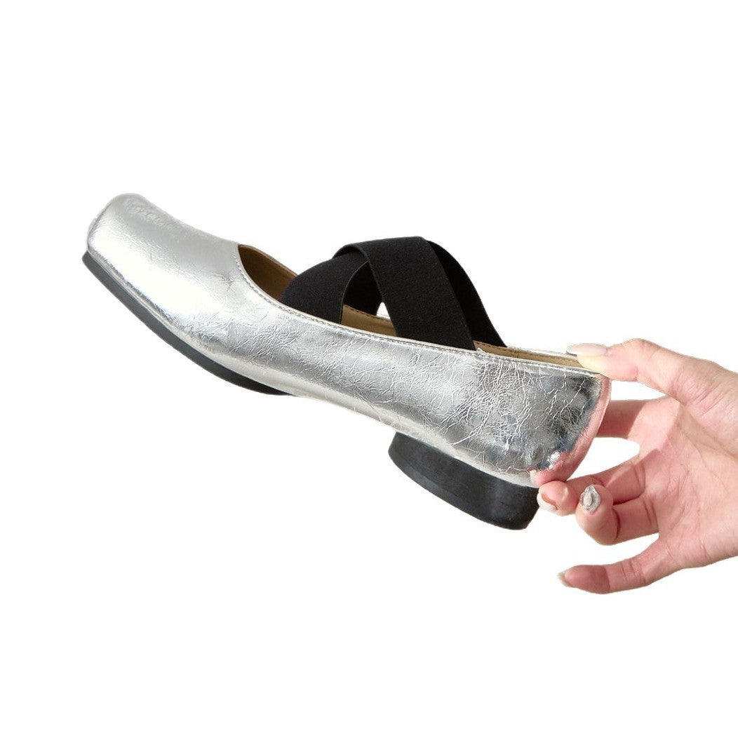 Jane Pumps French Retro Cross Strap Square Toe Women's Shoes