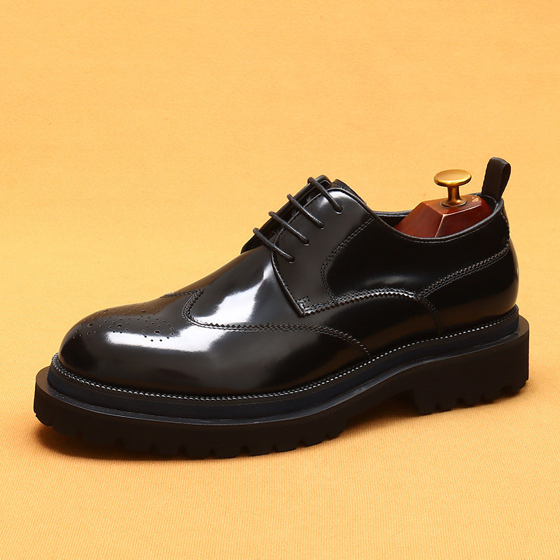 Thick-soled Lining British Style Carving Glossy Leather Shoes