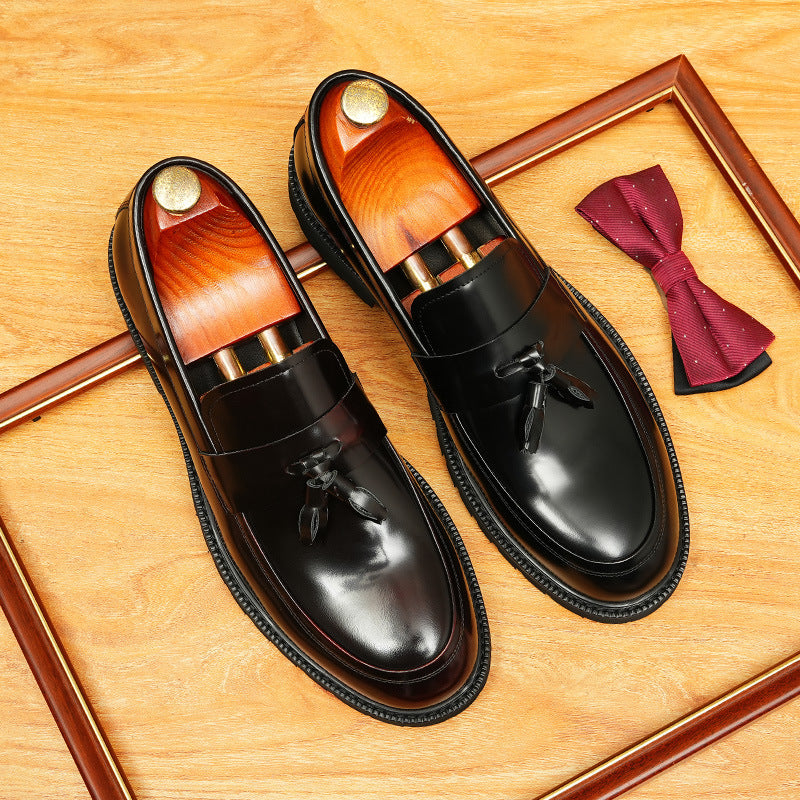 Men's Round Head Thick Bottom Fashion Slip-on Business Leather Shoes