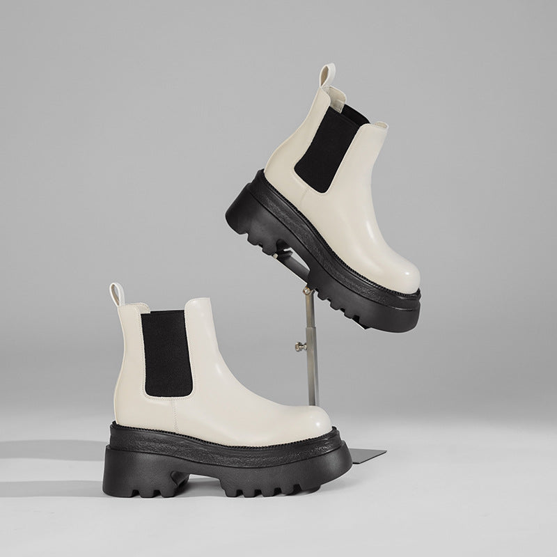 Women's Chelsea Booties Martin Platform Smoke Pipe Invisible Elevated Women's Leather Boots