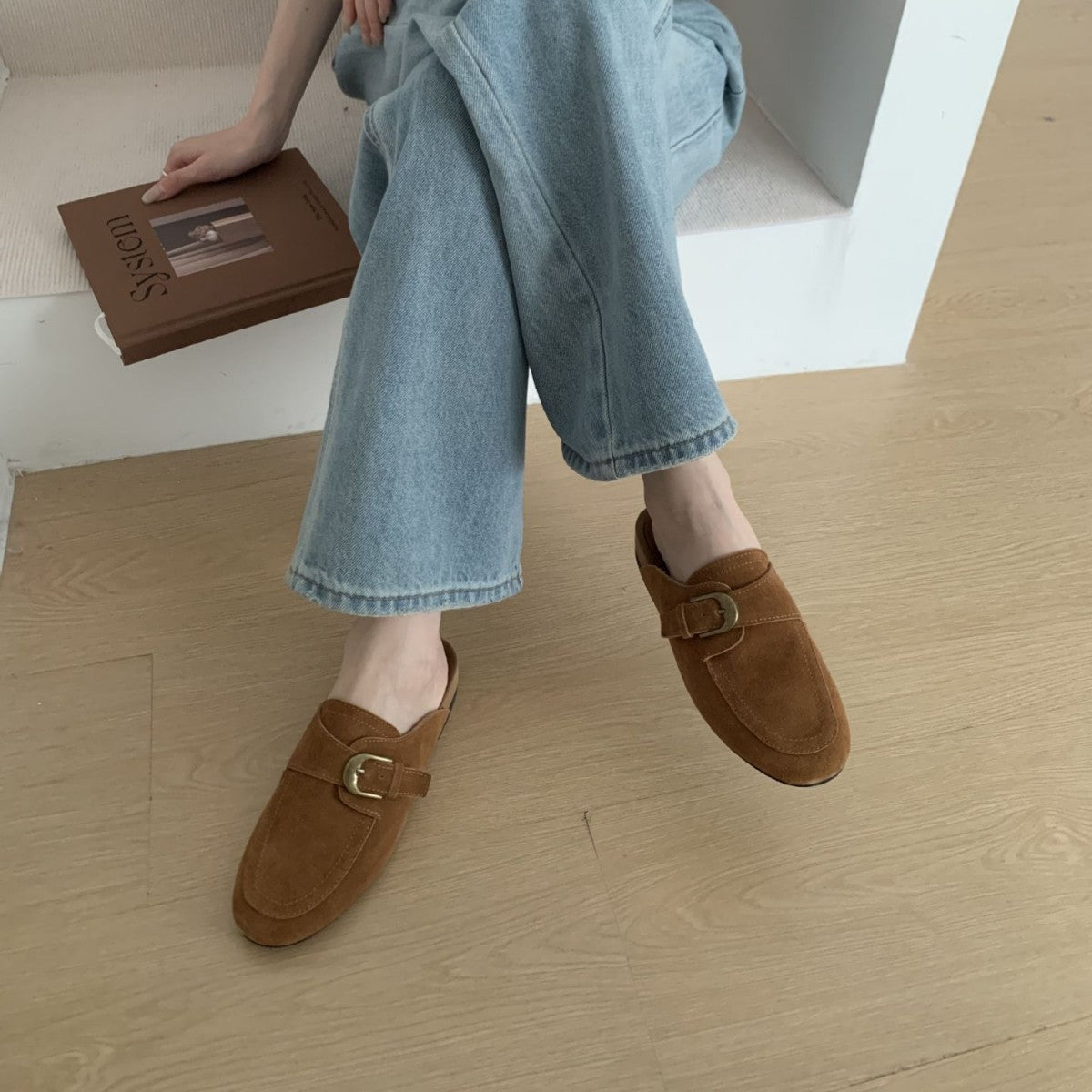 Retro Frosted Closed Toe Half Spring Slip-on Women's Casual Shoes