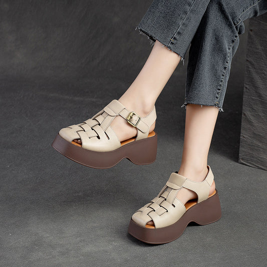 Women's Closed Toe Hand-woven Breathable Platform Top Women's Shoes