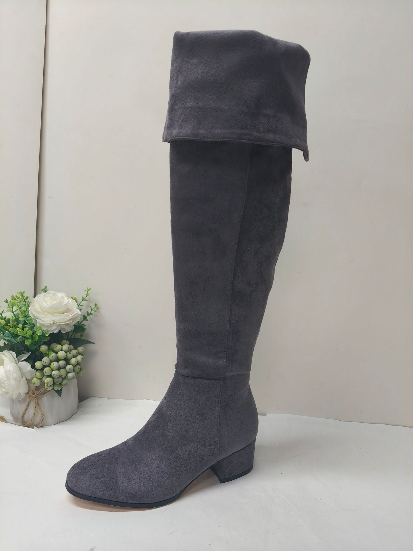 Women's Fashion Round Toe Mid Chunky High Plus Heels