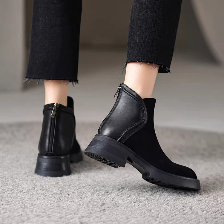 Women's Style Frosted Short Thick-soled Suede Joker Martin Heels