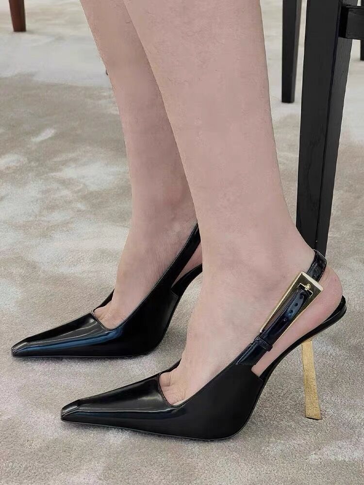 Women's Black Patent Sexy Outerwear Closed Toe Heels