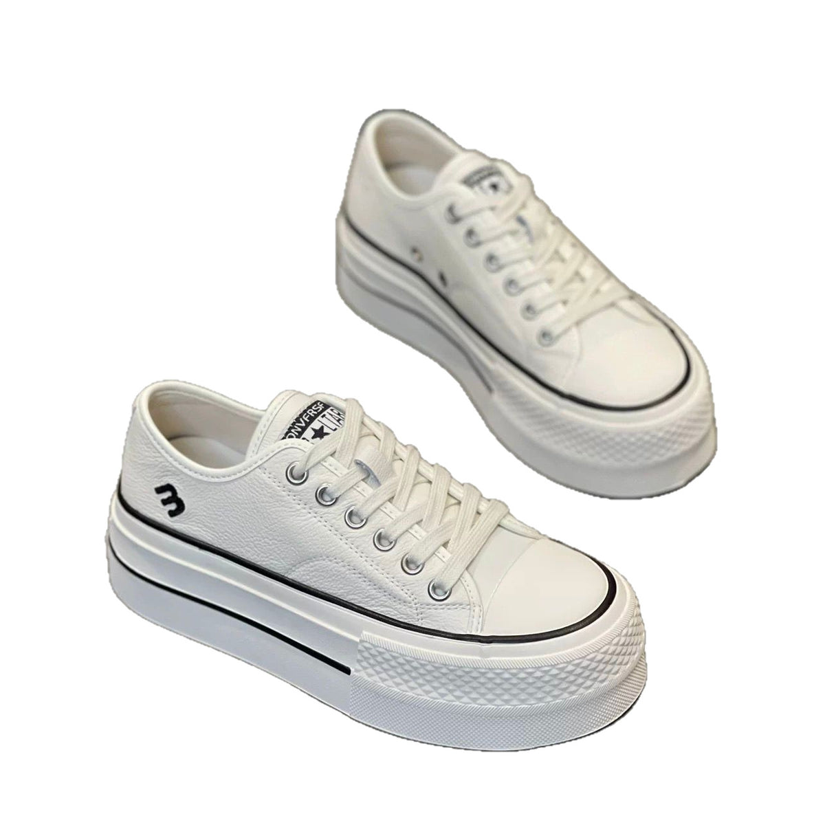 Women's Genuine Platform White Spring Lace Up Sports Sneakers