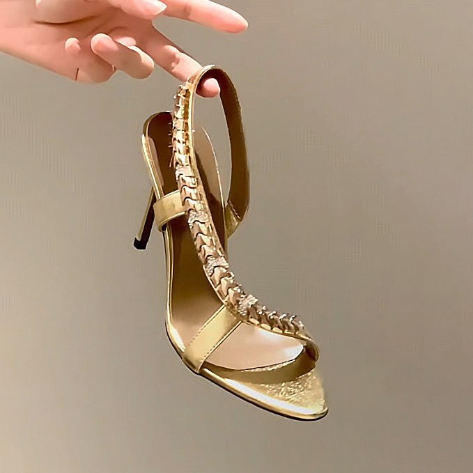 Women's Spring Super Metal Rhinestone Strap Side Empty Open Toe Men's Shoes