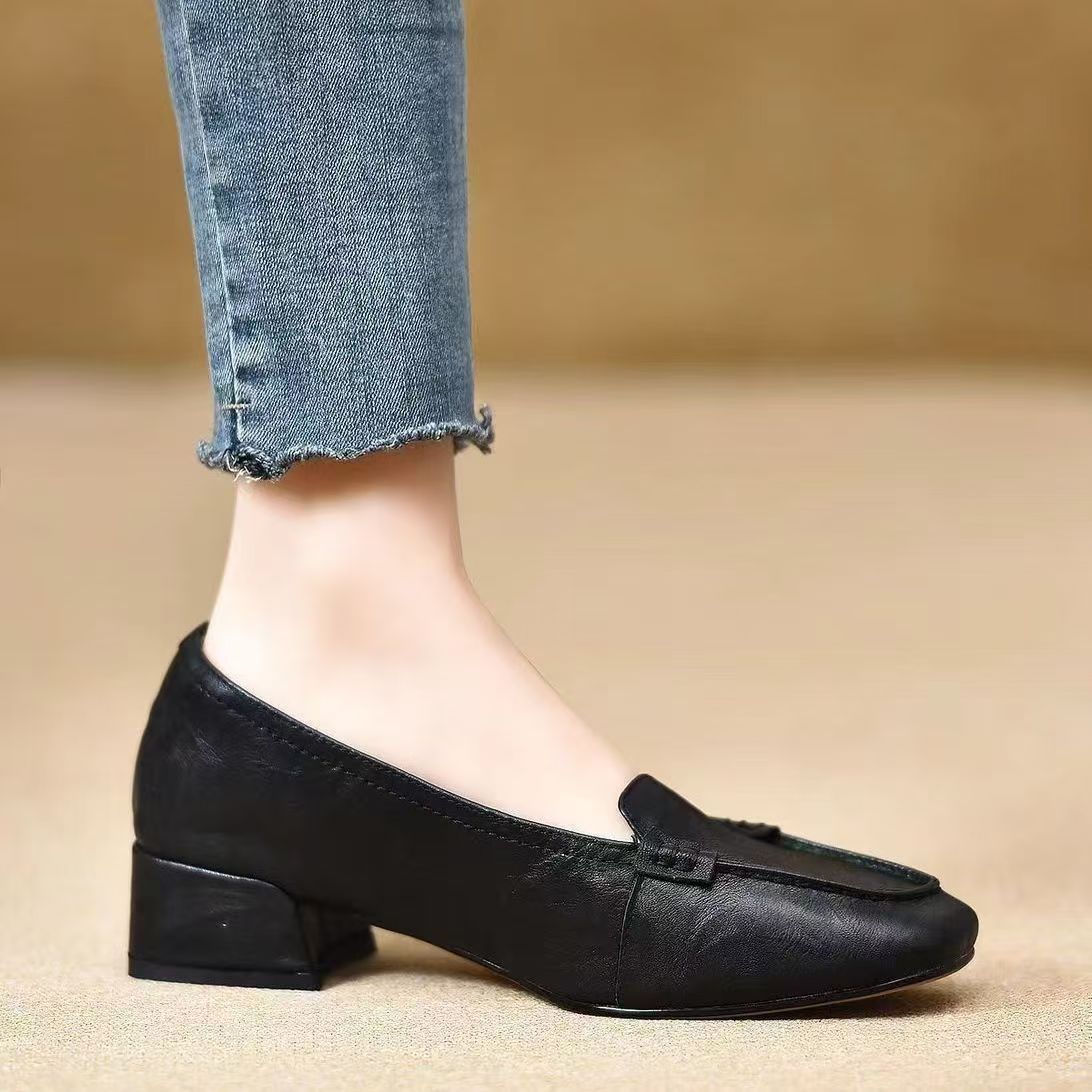 Retro Genuine French Mid British Style Leather Shoes
