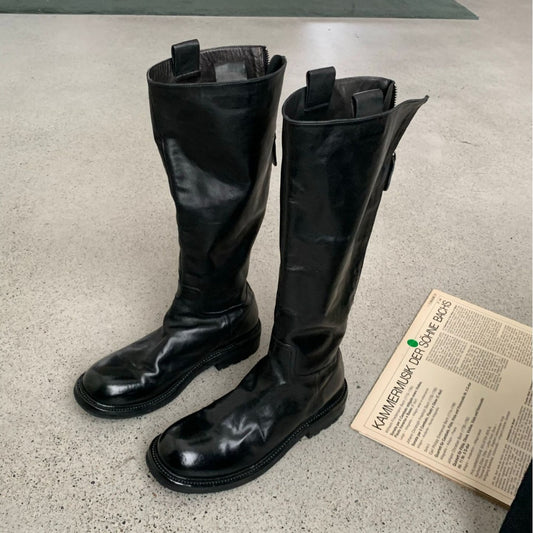 Second Hair Grape Mom Retro Washed Horse Slimming Zipper Chunky Women's Leather Boots