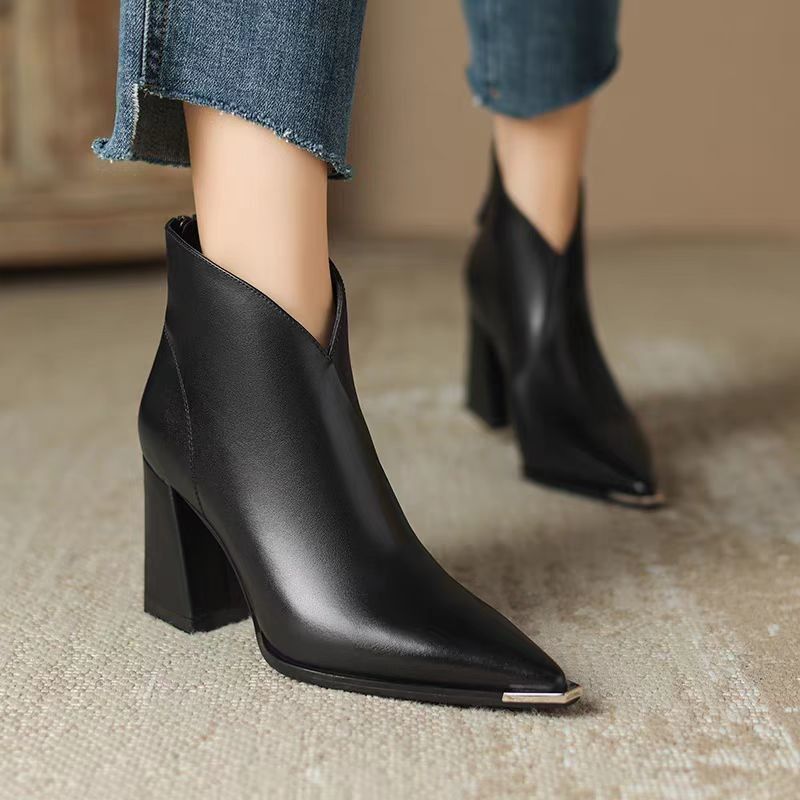 Women's Toe Chunky High Booties Veet Martin Women's Leather Boots