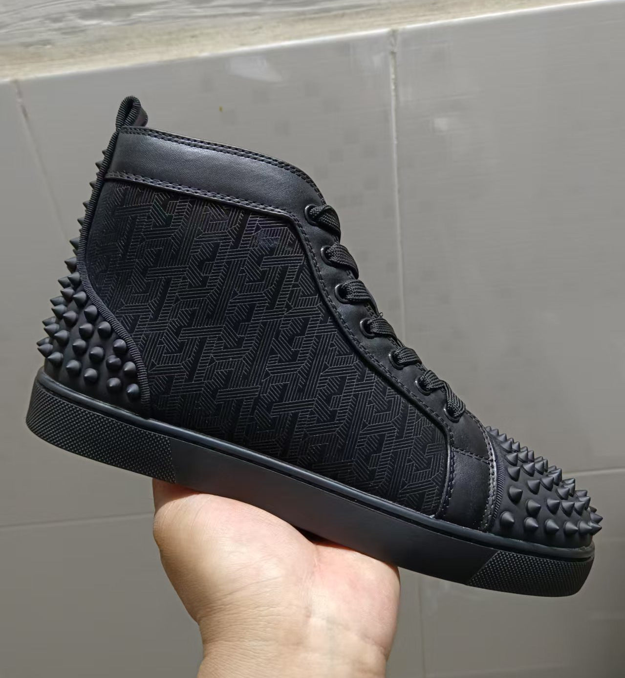 Men's Red Bottom Printed Fashion Rivet Black Casual Shoes