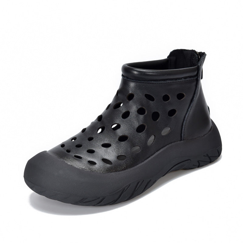 Women's Retro Cowhide Hollow Soft Bottom With First Layer Of Breathable Boots