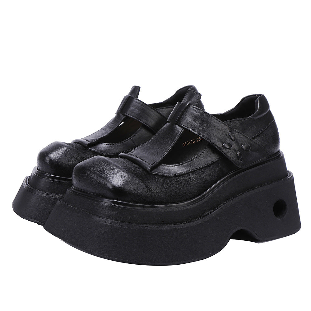 Women's Design Fire Cowhide Platform Light Soft Retro Women's Fashion Shoes