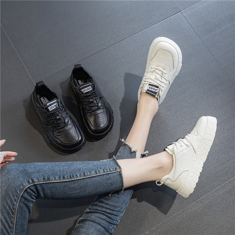 Women's Heightened Easy Wear Cowhide Flat Board Men's Shoes