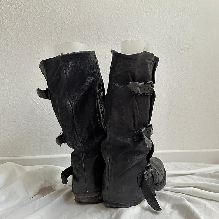 Women's Outer Wear Retro Side Zipper Distressed Pants Tube Boots