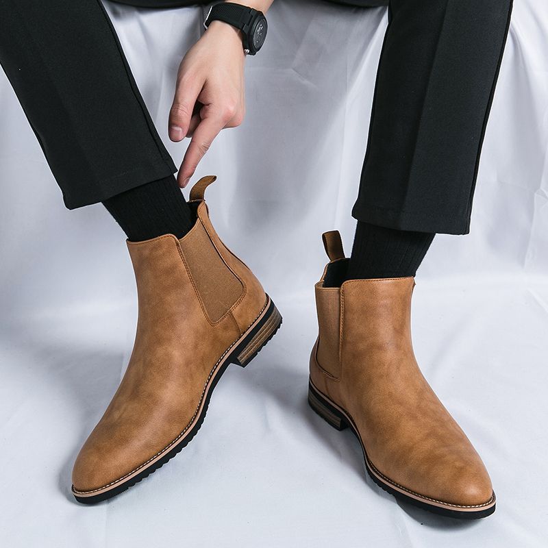 Men's British Martin Brown Formal Wear Breathable Chelsea Trends Slip-on Men's Business Leather Shoes