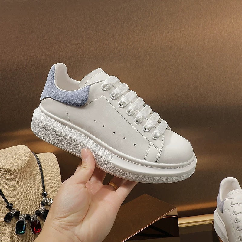 Women's Spring Mcqueen White Platform Height Increasing Leather Shoes