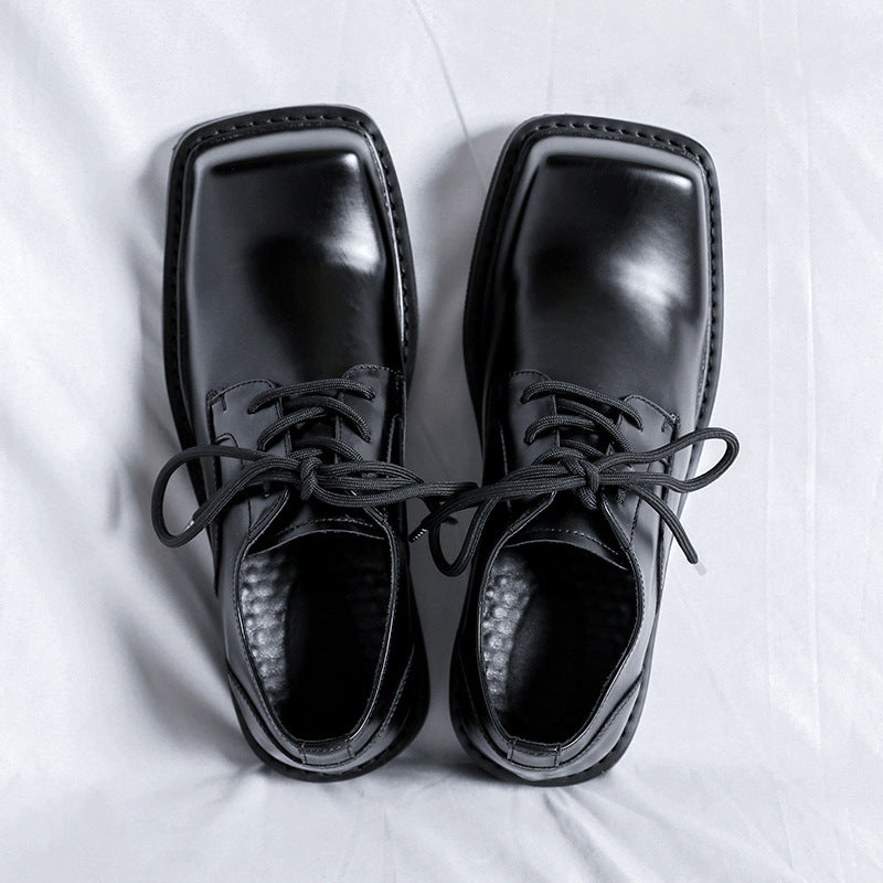 Men's Square Toe Design Formal Thick Bottom Low Men's Casual Leather Shoes
