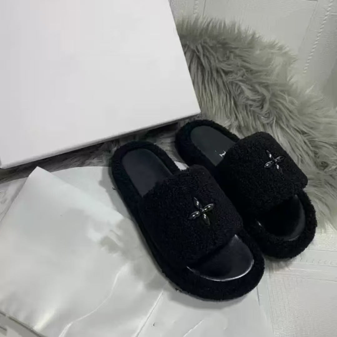 Cross Thick Bottom Increased Fluffy Outdoor Slippers