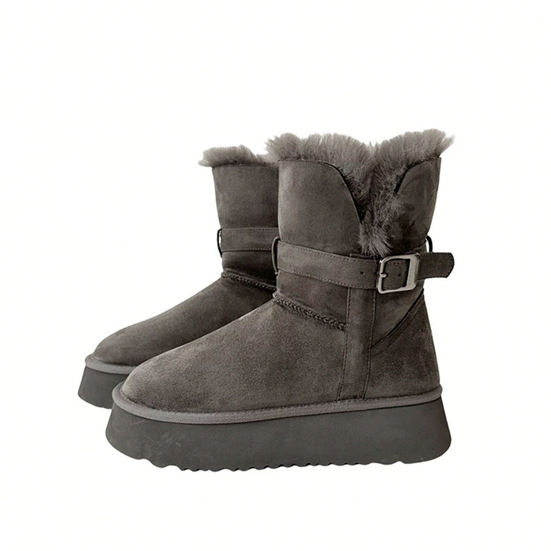 Women's Gray Winter Northeast Thickened Fleece-lined Thick-soled Boots