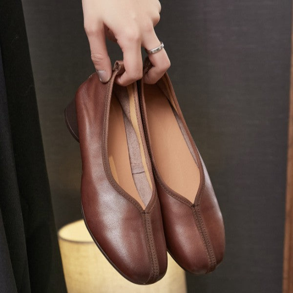 Women's Chunky Low Low-cut Vintage Pumps Slip-on Women's Shoes