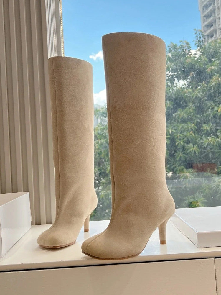 Toe Vintage Frosted Suede Baggy Straight Trousers Pipe Plus Women's Leather Boots