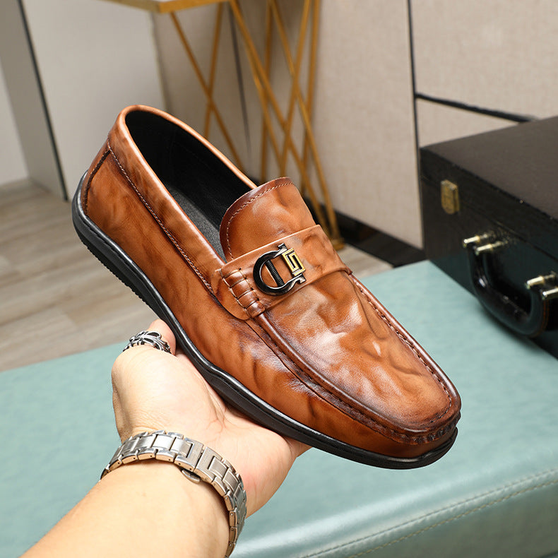 Men's Clutch Pattern Cowhide Spring Slip-on Comfortable Flat Loafers/doug Shoes