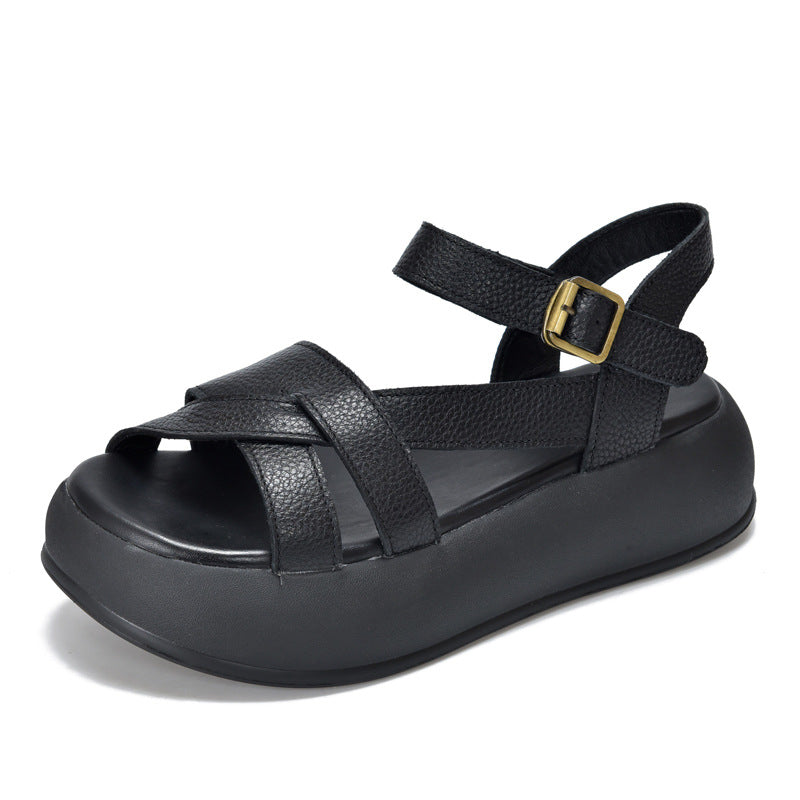 Price Platform Genuine Summer Cowhide Slingback Sandals