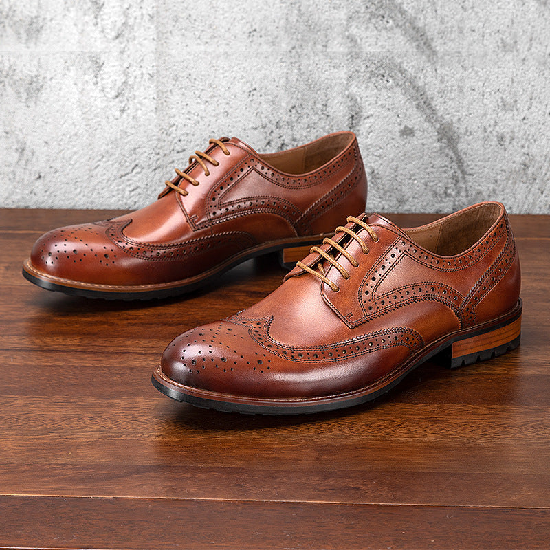 Men's Brogue British Retro Handmade Genuine Formal Wear Leather Shoes