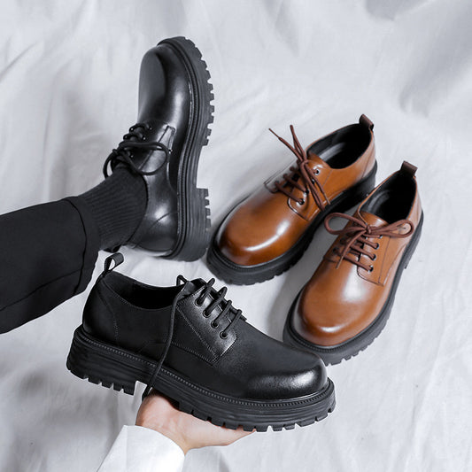 Men's Round Head Thick Bottom Fashion British Men's Business Leather Shoes