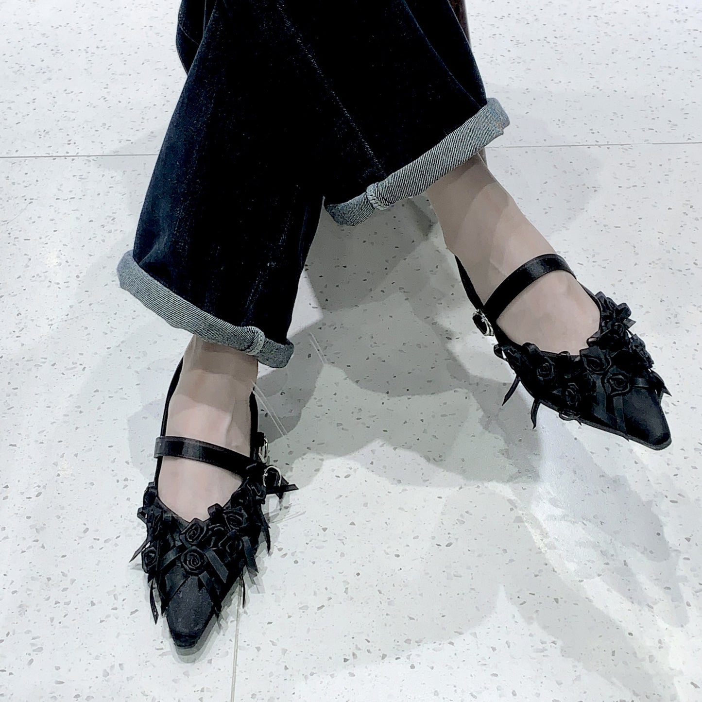 Women's Bowknot Ballet Korean Style Black White Men's Shoes