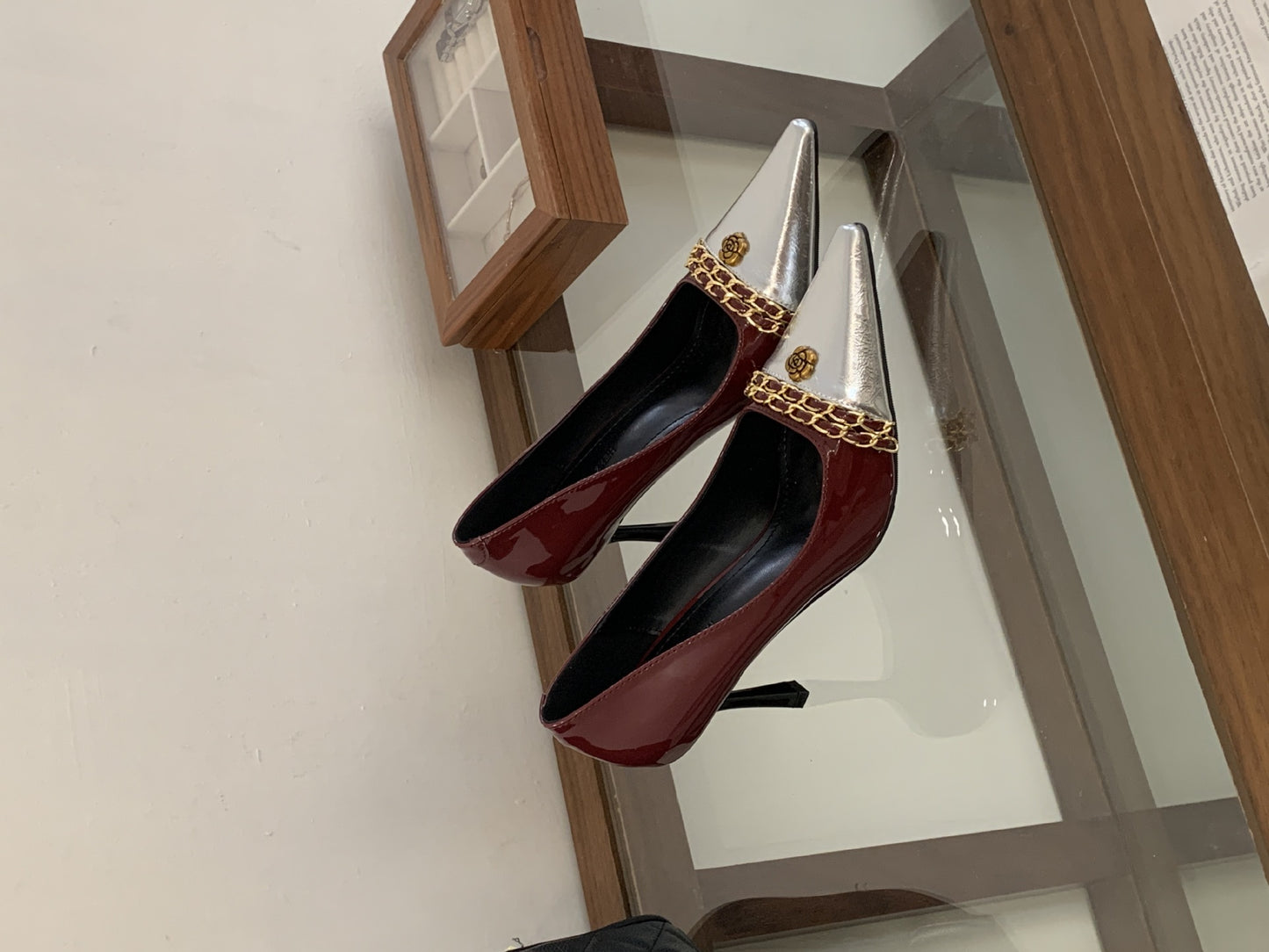 Winter High Metal Chain Stiletto Square Toe Pumps Light Luxury Heels