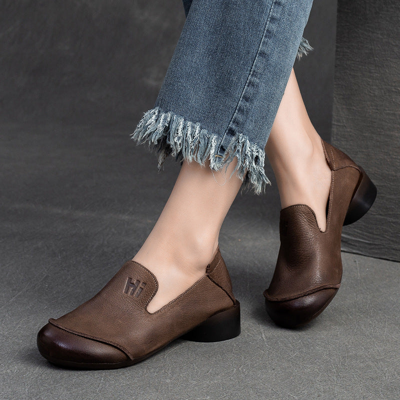 Women's Top Layer Cowhide Comfortable Retro Rub Casual Shoes