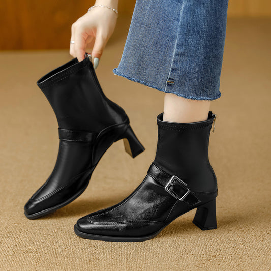 Women's Retro Skinny Autumn Super Beautiful French Ankle Not Tired Feet Women's Leather Boots
