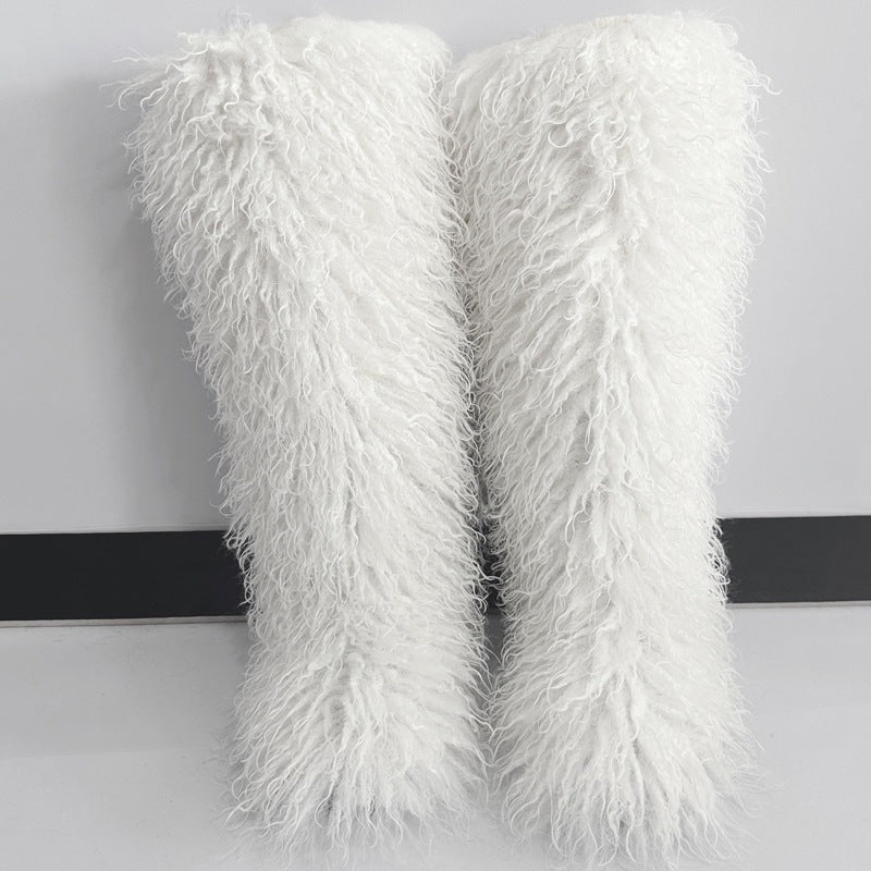 Women's Winter Imitation Fur Tan Sheep Knee-high Women's Snow Boots