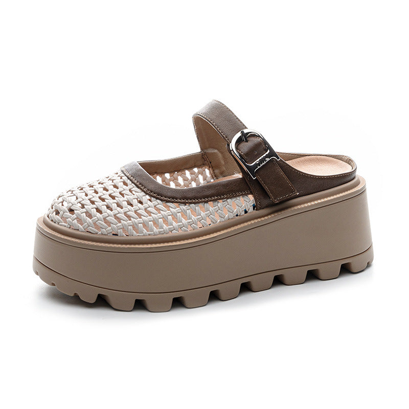 Women's Woven Hollowed Summer Buckle Thick Bottom Slippers