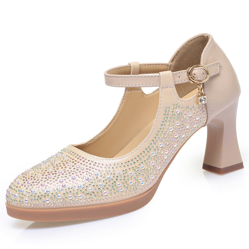 Women's Not Tired Feet Buckle Genuine Chunky Heels