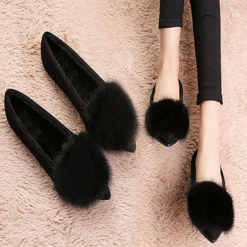 Women's Toe Mink Fur Sport Veet Padded Plus Women's Casual Shoes
