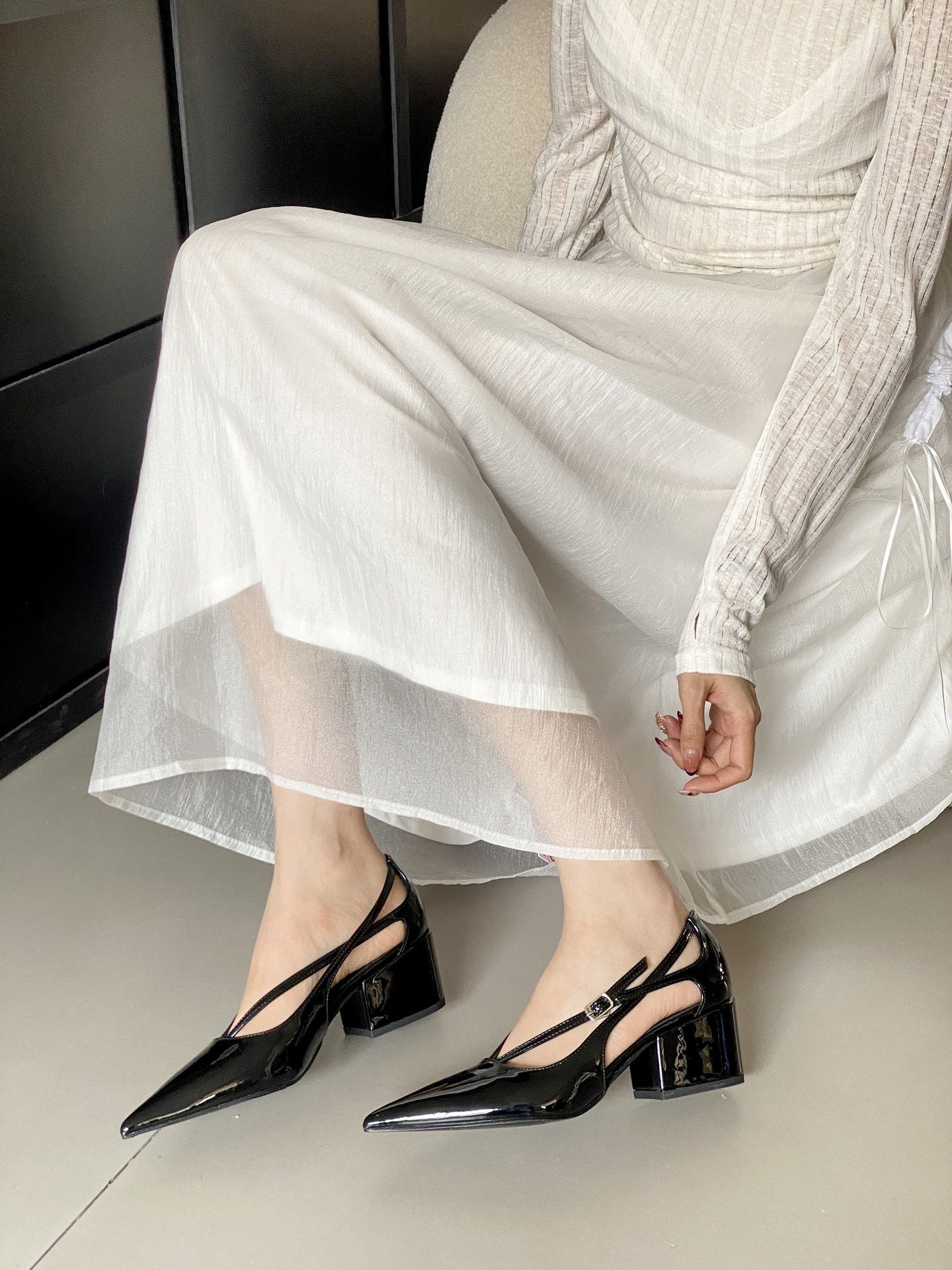 Women's Spring Pointed Toe Chunky Fashion Box High Heeled Sandals