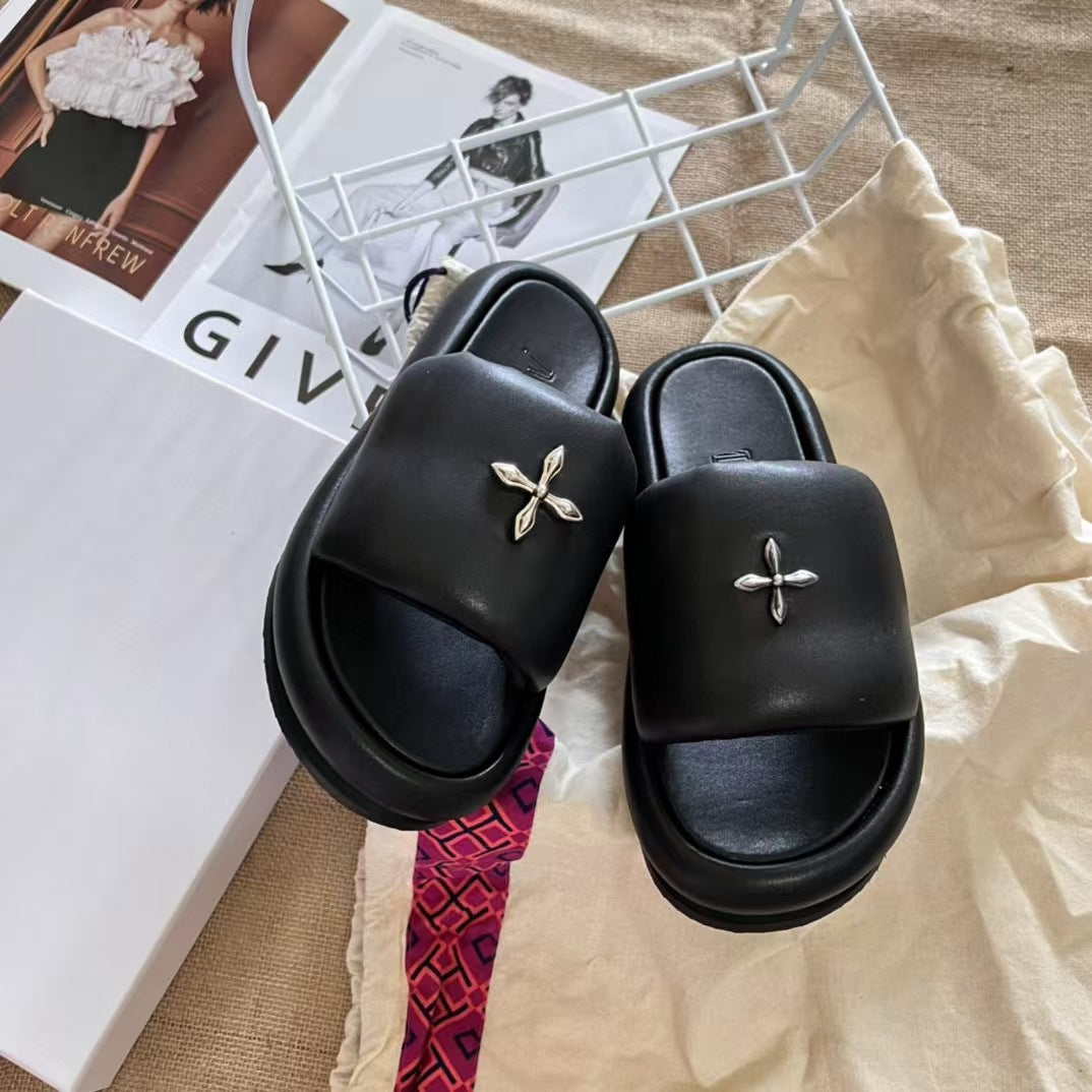 Cross Thick Bottom Increased Fluffy Outdoor Slippers