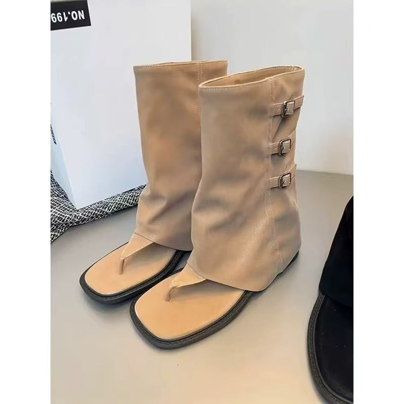 Women's Square Toe Open Summer Belt Buckle Fashion Hot Temperament Pants Sandals