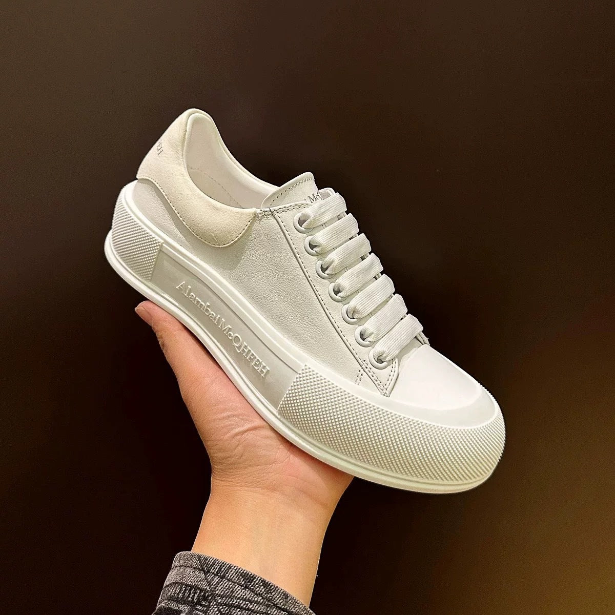 Women's Mcqueen Thick-soled Height Increasing White Fashionable Canvas Shoes