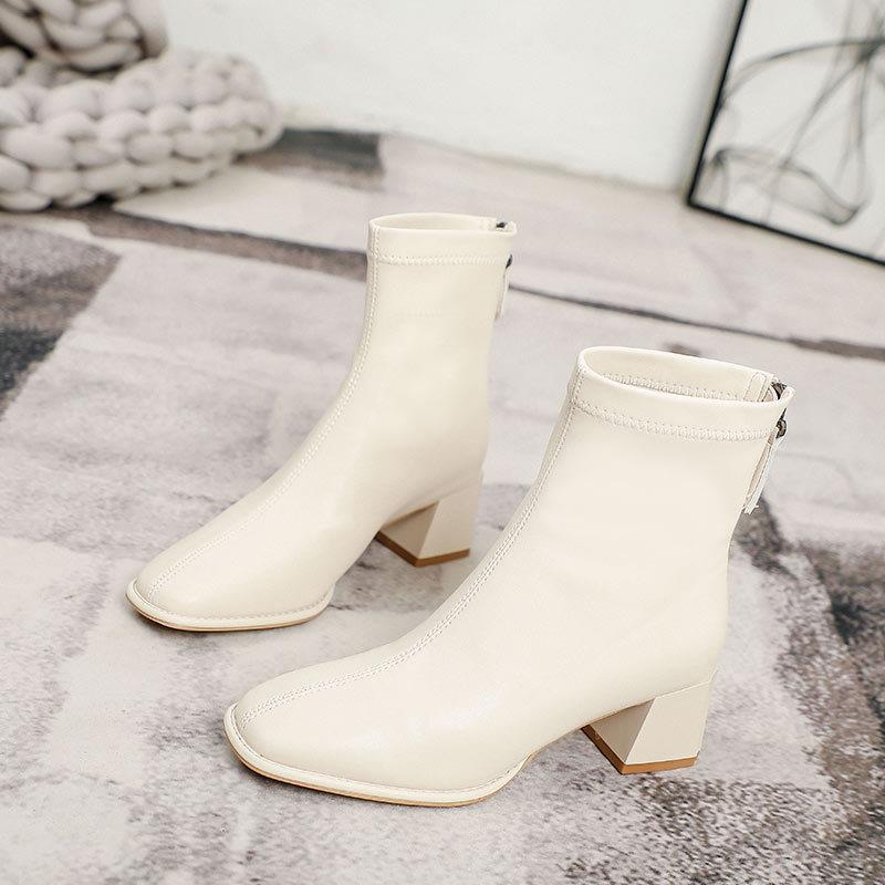 Women's Thin Fleece-lined French Style Booties Chunky Boots