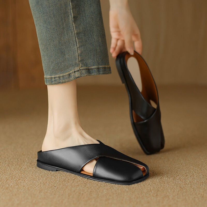 Women's Summer Large Small Size Solid Color One Pedal Flat Slippers