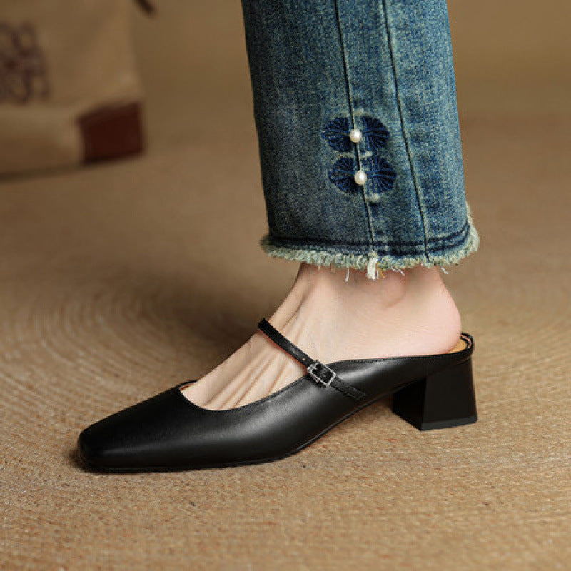Women's Soft Easy To Wear Genuine Retro Medium Thick Toe Box Sandals