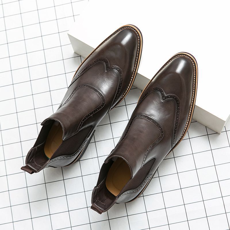 Men's Chelsea Retro Martin Height Increasing Leisure British Style Middle Men's Business Leather Shoes