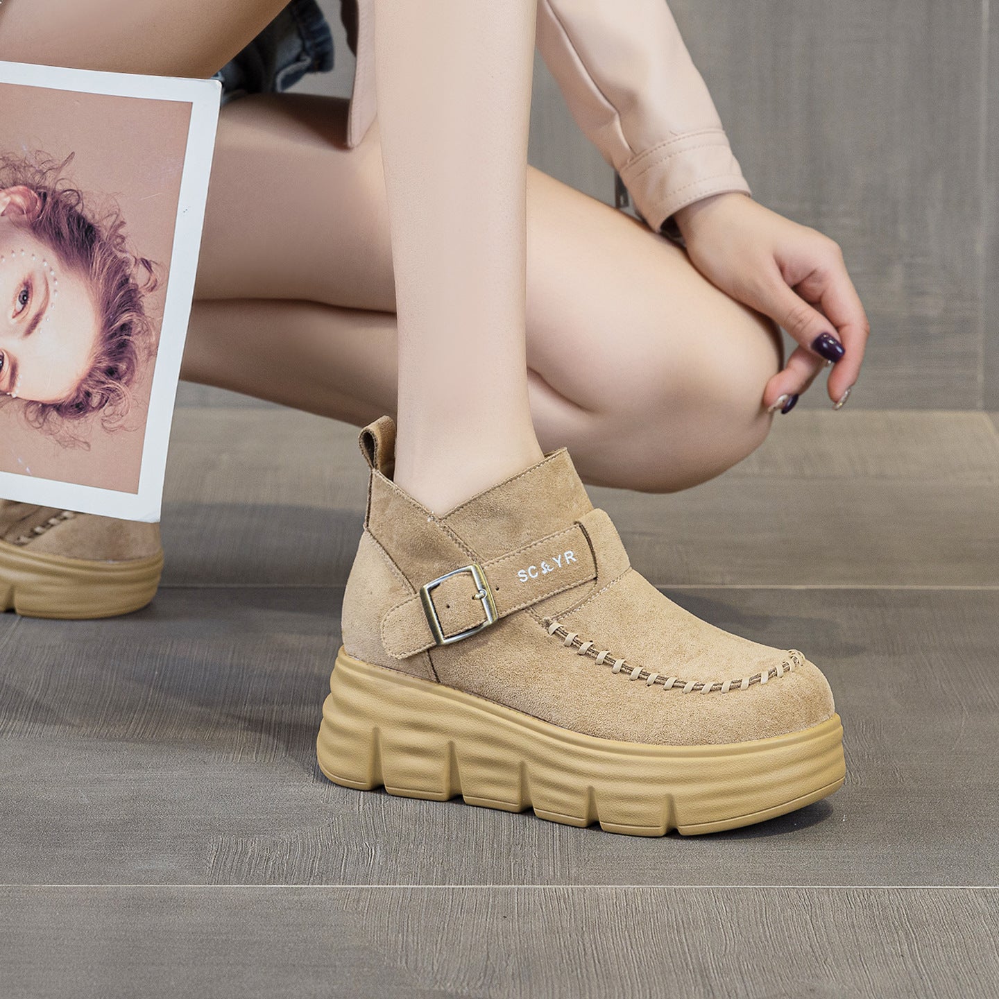 Women's For Autumn British Style Retro Platform Heighten Women's Leather Boots