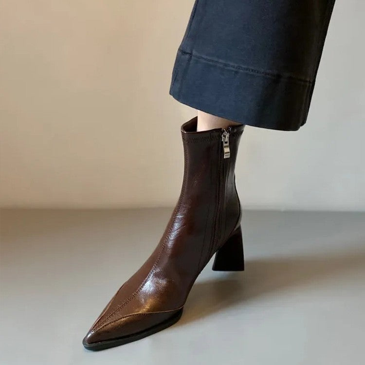 Women's French Style Skinny High Martin Temperament Short Women's Leather Boots