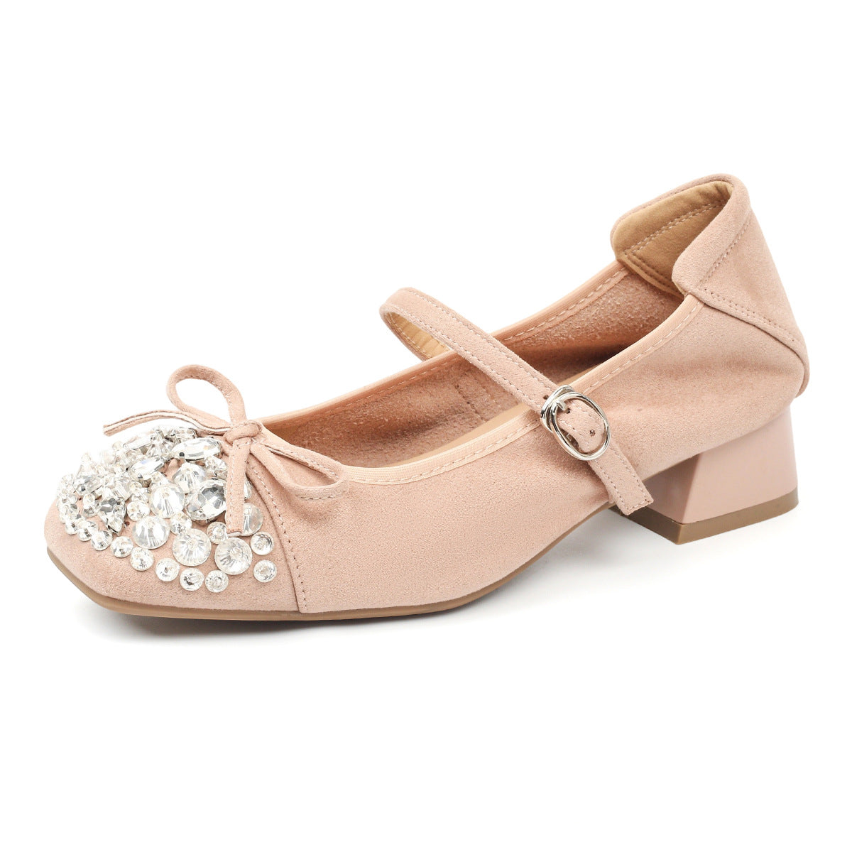 Women's Rhinestone Bow Chunky Mary Jane High-grade Gentle Every Night Ballet Heels